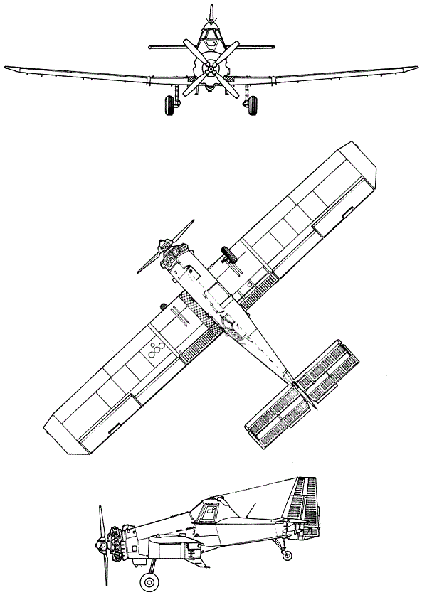 Plan 3 vues du P.Z.L. M-18 Dromader