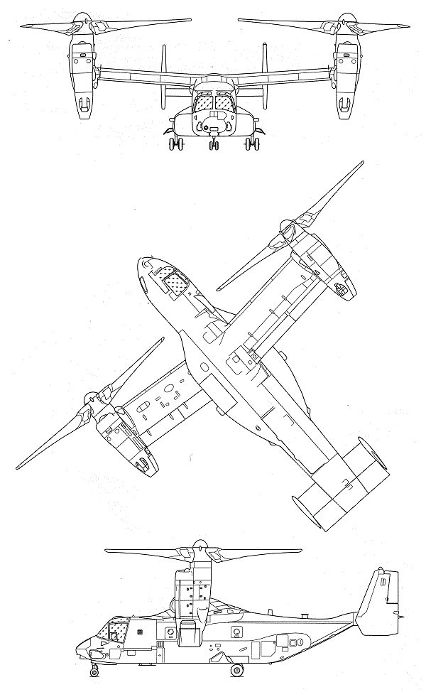 Plan 3 vues du Bell-Boeing V-22 Osprey