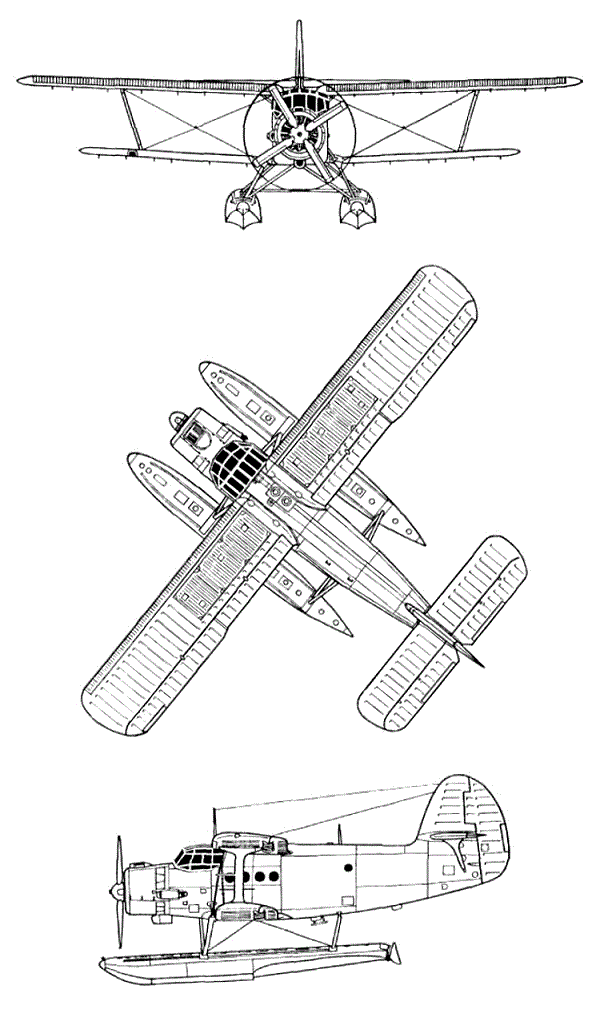 Plan 3 vues du Antonov An-4 ‘Colt-C’