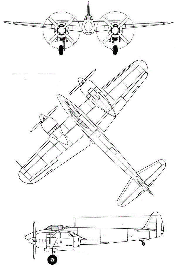Plan 3 vues du Nakajima J5N Tenrai