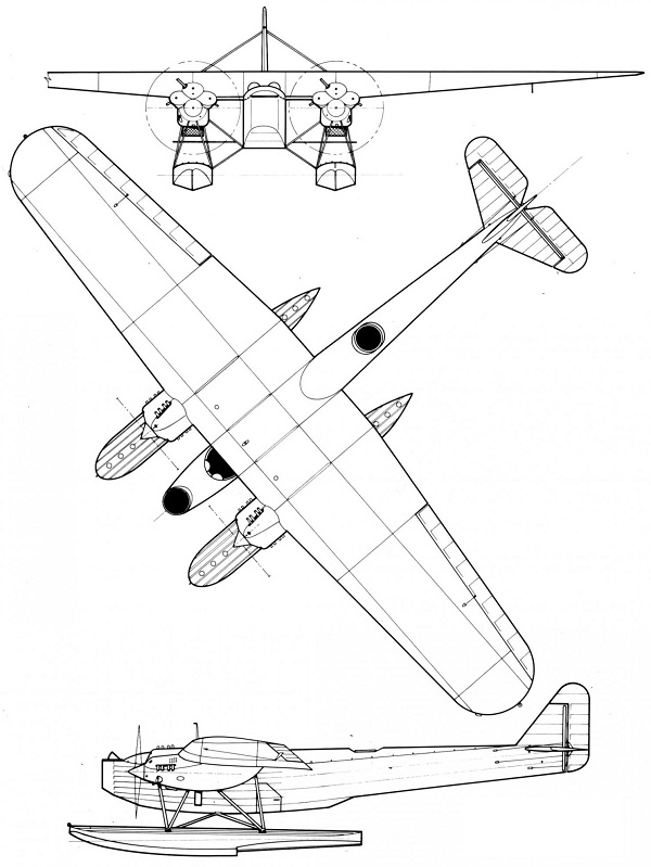 Plan 3 vues du Fokker T.IV