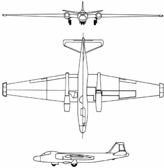 Plan 3 vues du Martin EB-57 / RB-57 Intruder