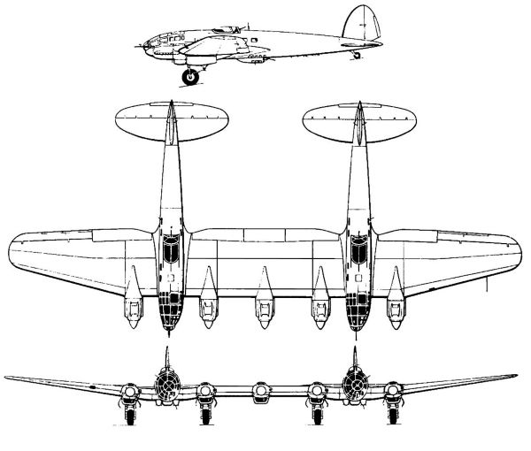 Plan 3 vues du Heinkel He 111Z Zwilling