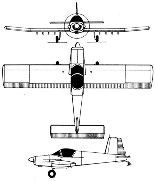 Plan 3 vues du Fletcher FD-25 Defender