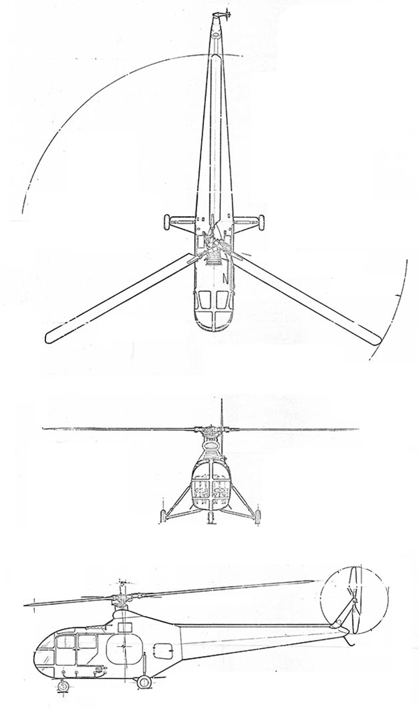 Plan 3 vues du Sikorsky XHJS