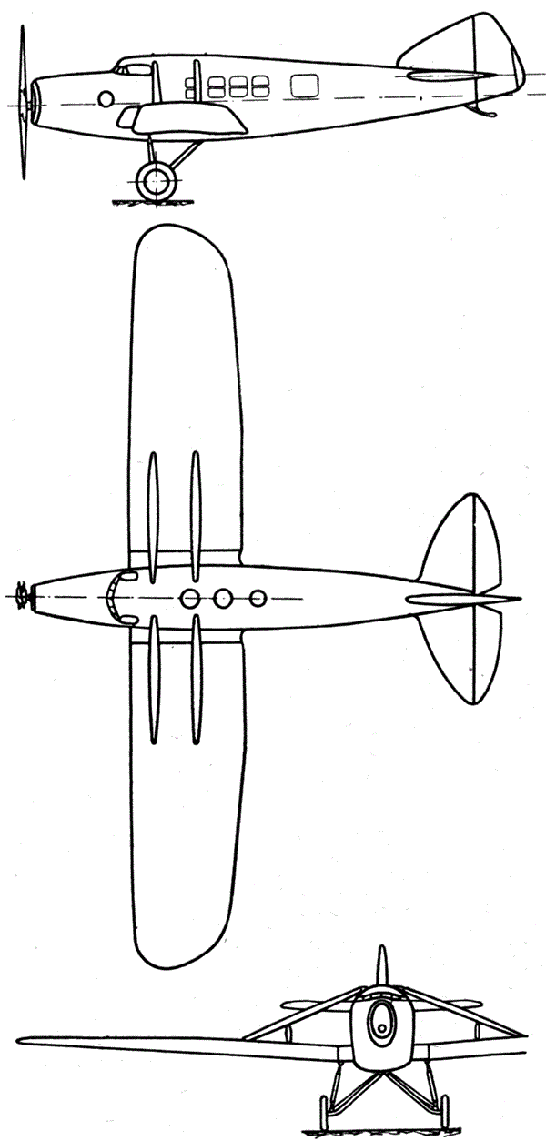 Plan 3 vues du Blériot 111