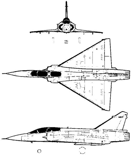 Plan 3 vues du Dassault Aviation Mirage 2000B