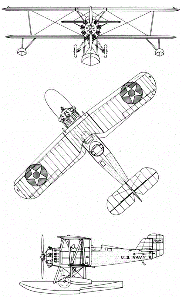 Plan 3 vues du Vought O2U Corsair