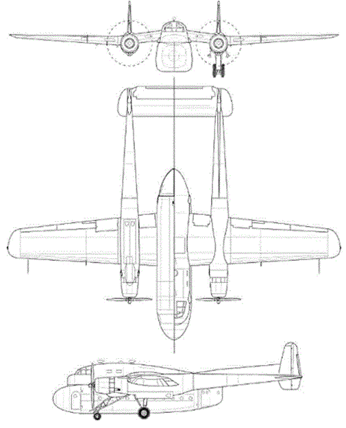 Plan 3 vues du Fairchild XC-120 Packplane