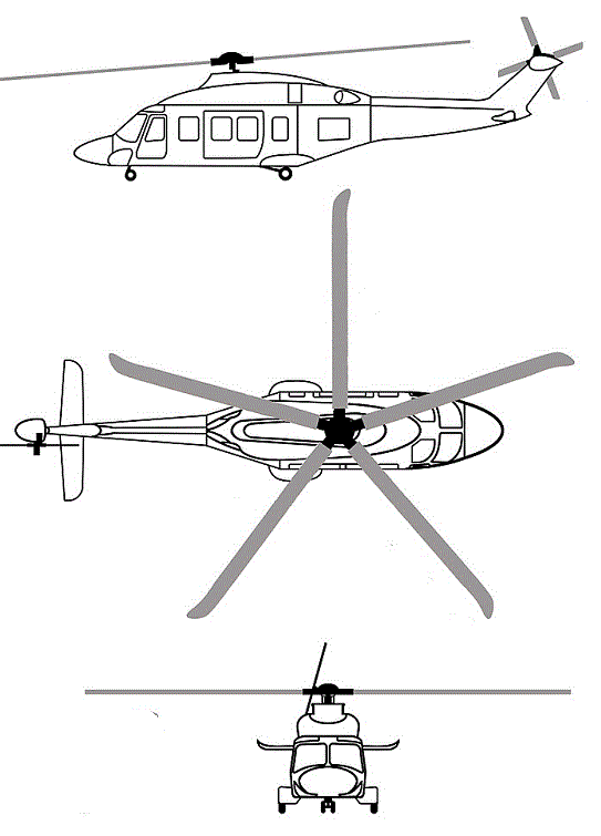 Plan 3 vues du Agusta-Westland AW.189