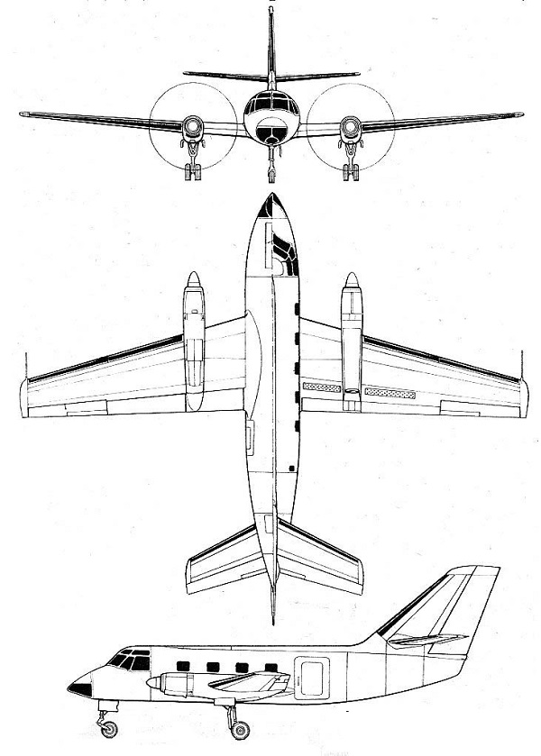 Plan 3 vues du Dassault MD.410 Spirale / MD.415 Communauté