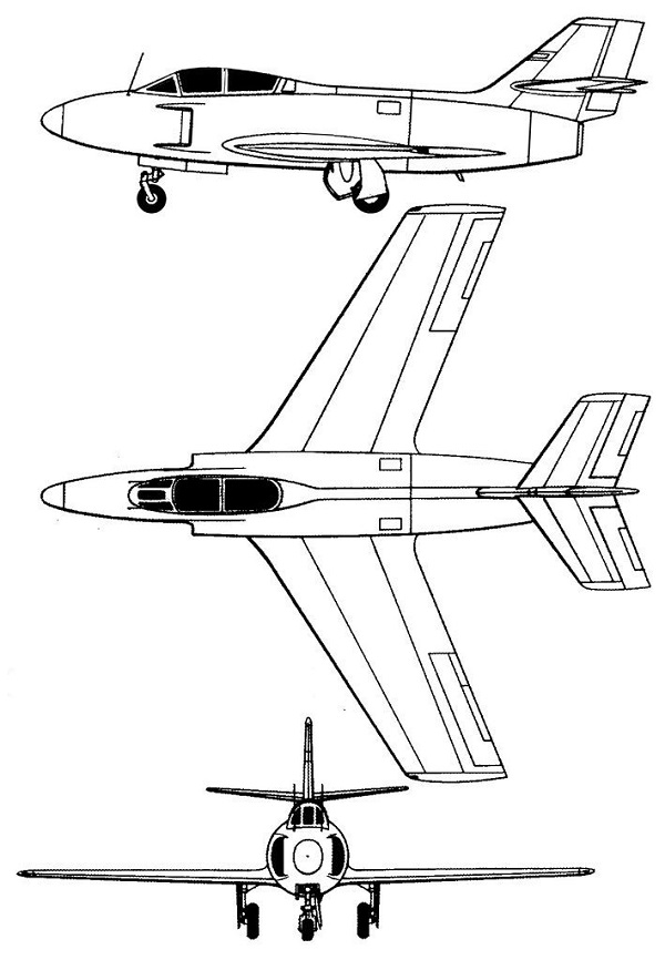 Plan 3 vues du Dassault MD.453 Mystère III