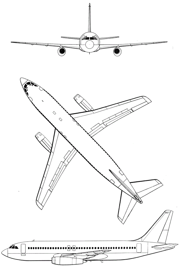 Plan 3 vues du Dassault Mercure 100