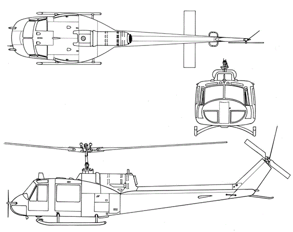 Plan 3 vues du Agusta-Bell AB-204