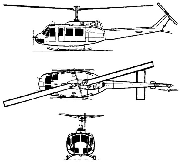 Plan 3 vues du Agusta-Bell AB-205