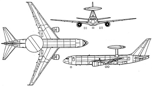 Plan 3 vues du Boeing E-767