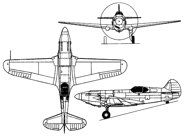 Plan 3 vues du Curtiss YP-37