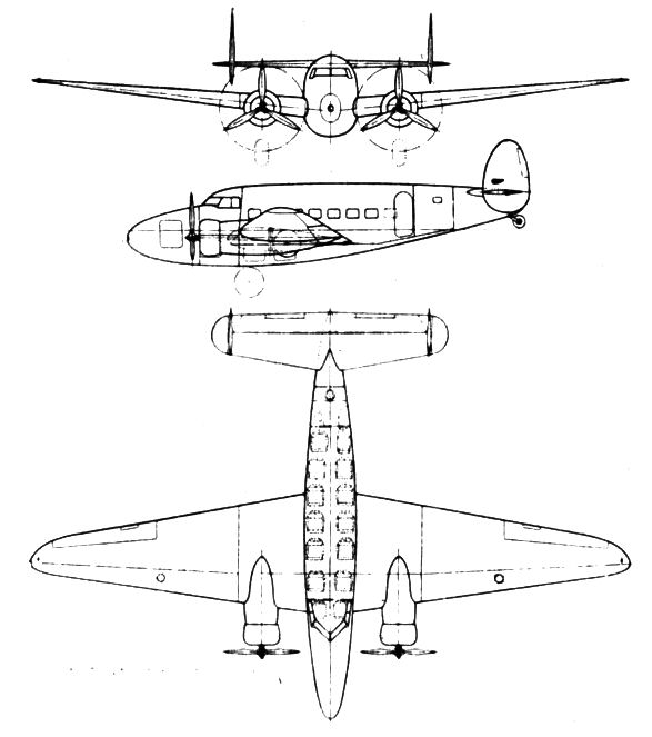 Plan 3 vues du Lockheed L-14 Super Electra