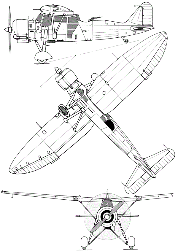 Plan 3 vues du Kaproni Bulgarski KB-11 Fazan