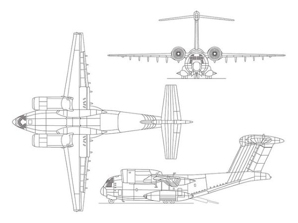 Plan 3 vues du Boeing YC-14