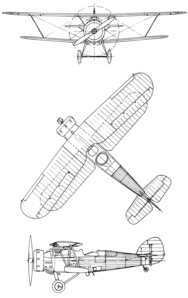 Plan 3 vues du Hawker P.V.4