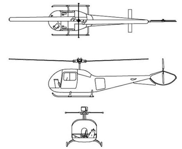 Plan 3 vues du Bell 47J Ranger