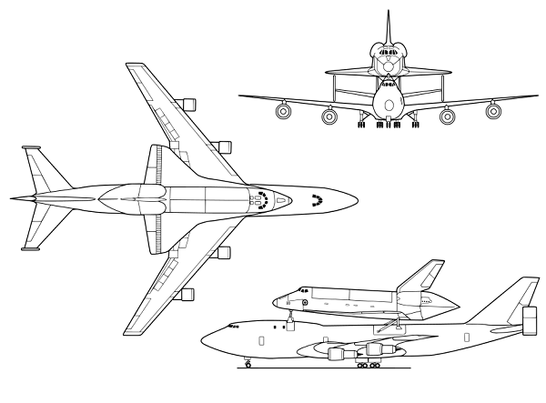 Plan 3 vues du Boeing 747 Shuttle Carrier Aircraft