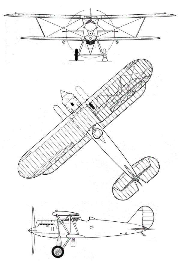 Plan 3 vues du Polikarpov I-3