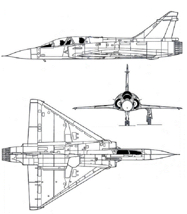 Plan 3 vues du Dassault Aviation Mirage 2000D