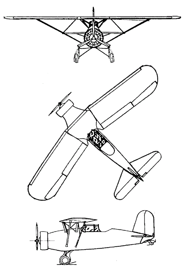 Plan 3 vues du Curtiss O-40 Raven