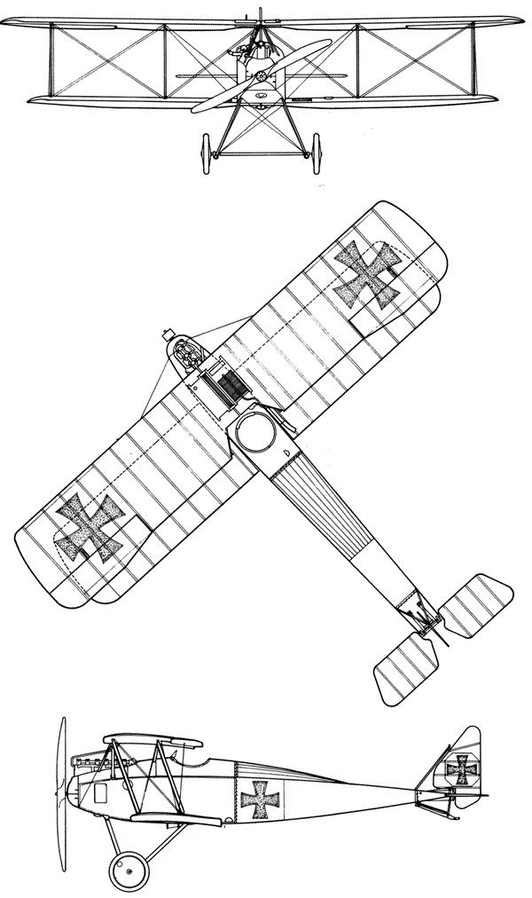 Plan 3 vues du Halberstadt D.II/D.III