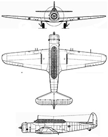Plan 3 vues du Vultee A-19 (V-11)