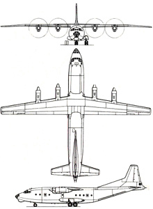 Plan 3 vues du Antonov An-12  'Cub'