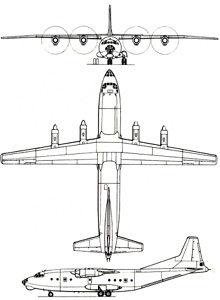 Plan 3 vues du Antonov An-12  ‘Cub’