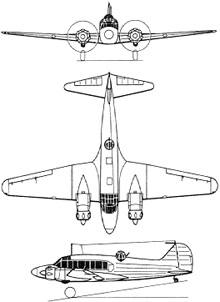 Plan 3 vues du Avro  Anson