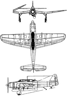 Plan 3 vues du Aichi B7A Ryusei 'Grace'