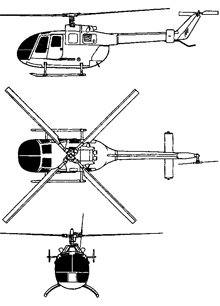 Plan 3 vues du M.B.B. Bö 105