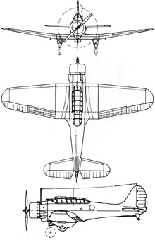 Plan 3 vues du Northrop BT-1
