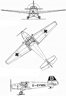 Plan 3 vues du Bücker Bu 181 Bestmann