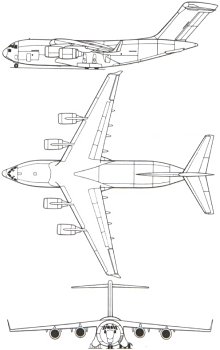 Plan 3 vues du McDonnell-Douglas C-17 Globemaster III