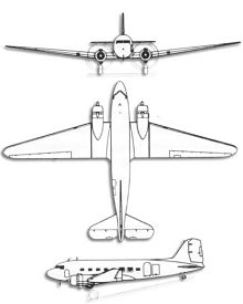 Plan 3 vues du Douglas C-47 Skytrain
