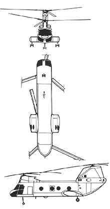 Plan 3 vues du Boeing Vertol CH-46 Sea Knight