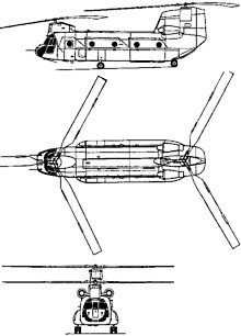 Plan 3 vues du Boeing Vertol CH-47 Chinook