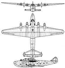 Plan 3 vues du Boeing 314 Clipper