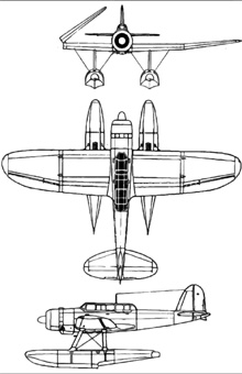 Plan 3 vues du Aichi E13A  ‘Jake’