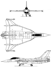 Plan 3 vues du General Dynamics F-16XL