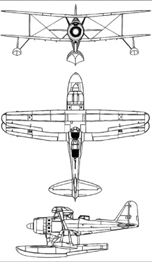 Plan 3 vues du Mitsubishi F1M  'Pete'