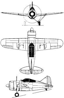 Plan 3 vues du Brewster F2A Buffalo