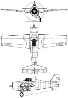 Plan 3 vues du Grumman F4F Wildcat