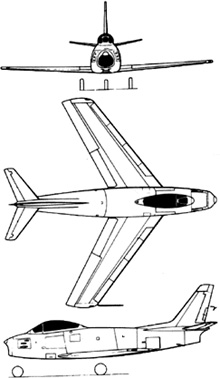 Plan 3 vues du North American F-86 Sabre